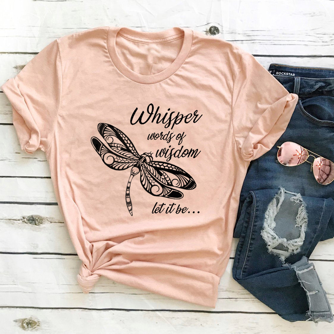 Whisper Words Of Wisdom' Summer peach Graphic Short Sleeve T-Shirt