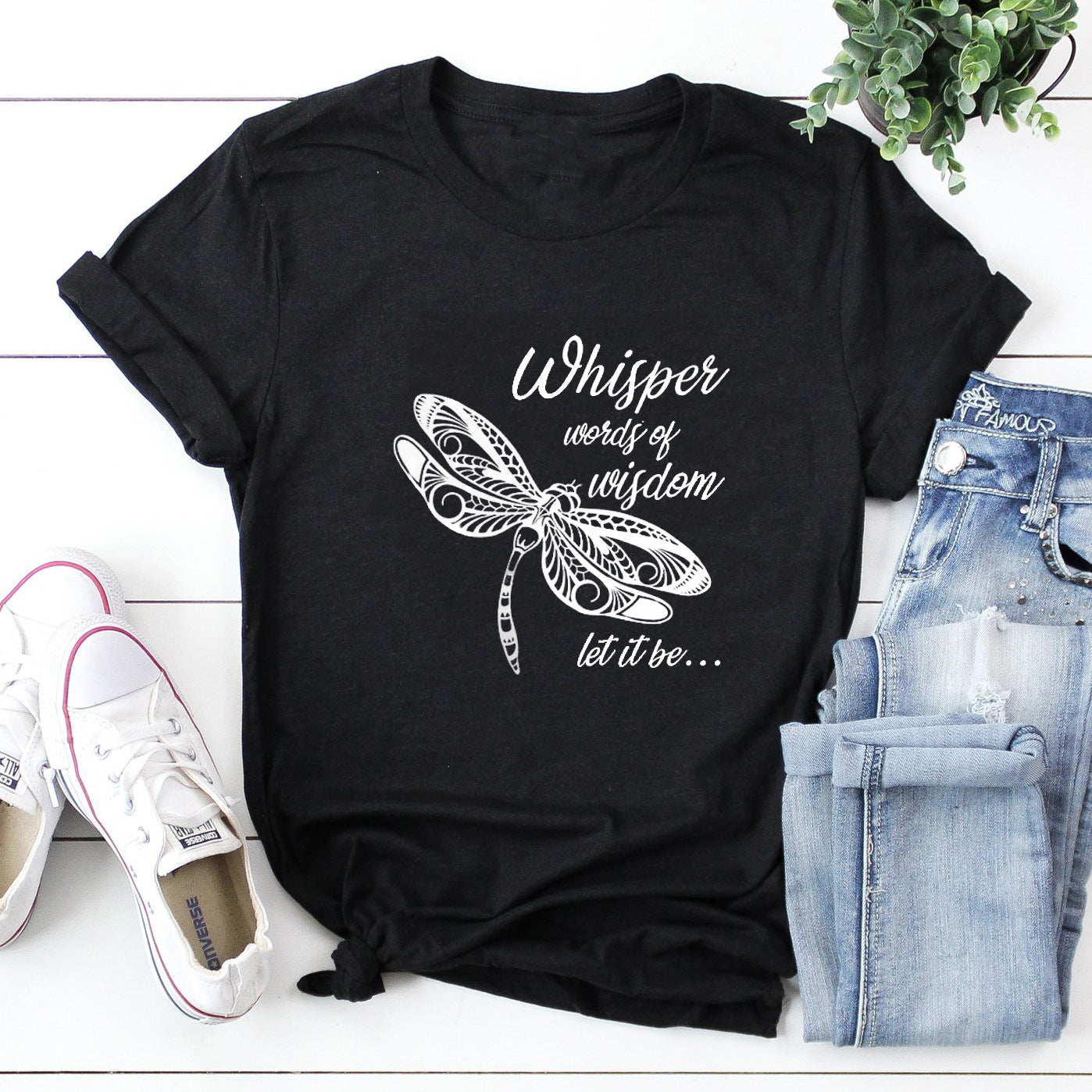Whisper Words Of Wisdom' Summer Graphic black Short Sleeve T-Shirt